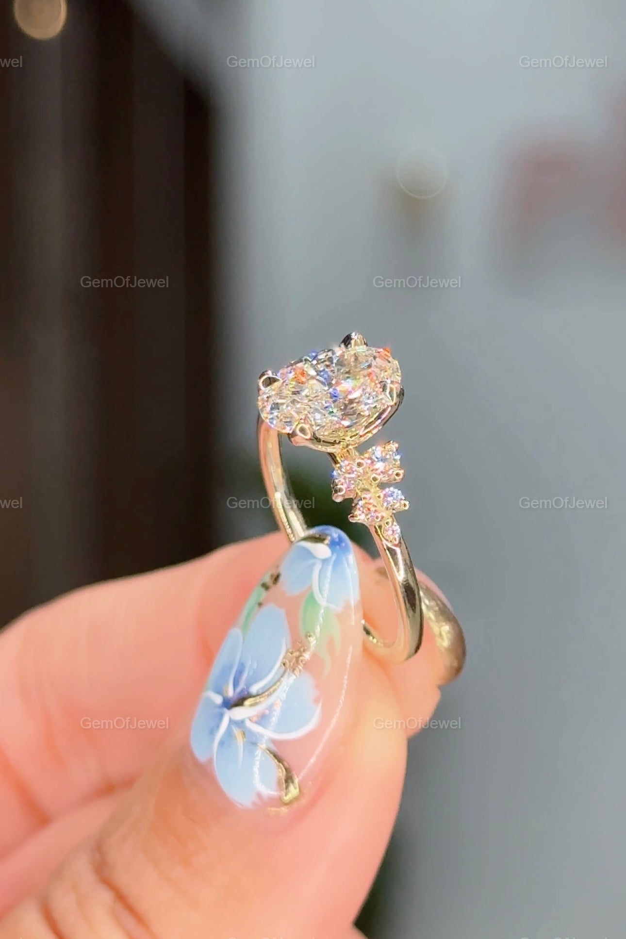 1.50 CT Oval Diamond Moissanite Ring With Side Round Moissanite Diamond, 2CT Diamond Ring For Her, Cluster Setting Ring, 1.5CT Oval Ring