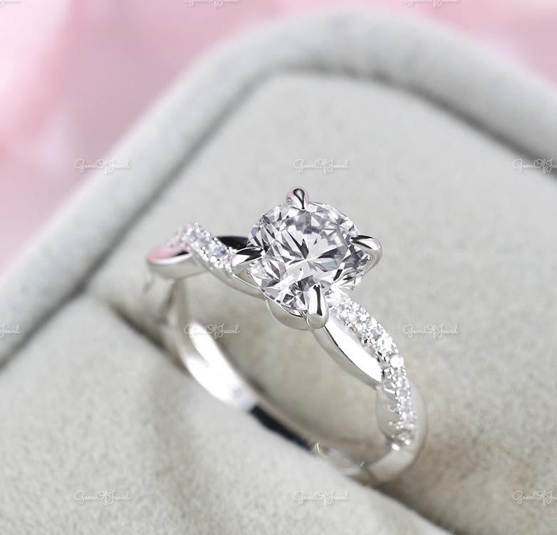 Round 1CT Moissanite Diamond Ring With Infinity Inspired Pave Band Ring For Her, Round Diamond Ring, Round Moissanite Diamond Ring For Her