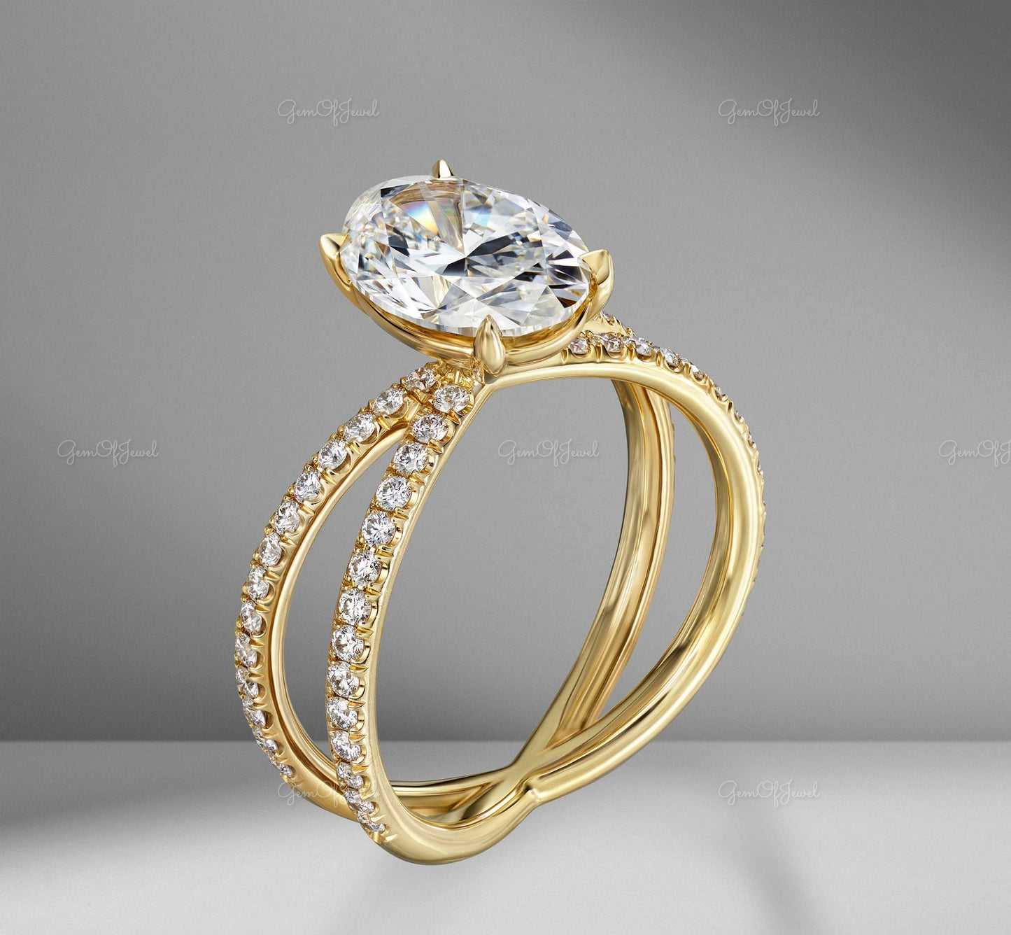 Oval Moissanite Diamond With Pave Of Round Moissanite Diamond Engagement Ring For Her, Oval Moissanite Diamond Ring For Her, Oval Diamond