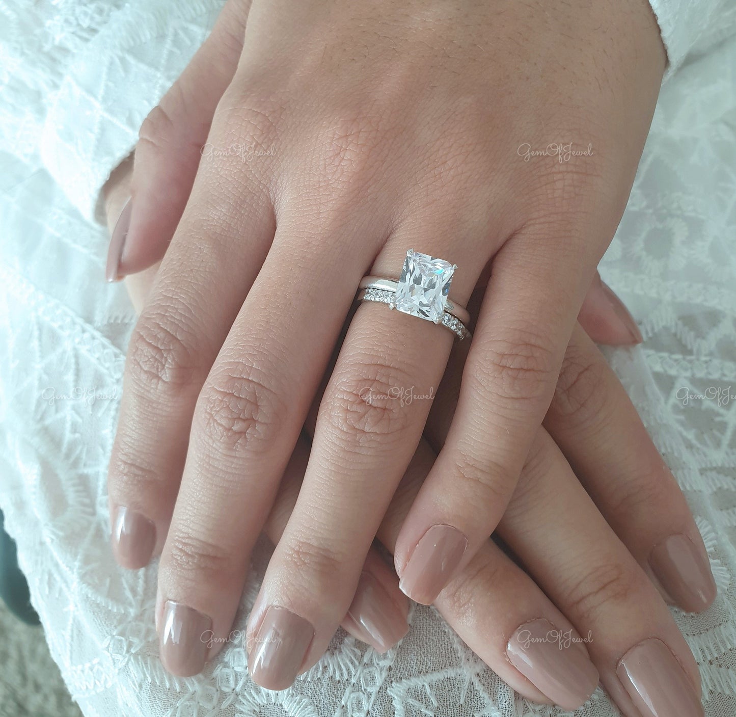 3PC Set Radiant Moissanite Diamond Wedding Ring Set, 3Pc Wedding Ring Set, Radiant Moissanite Diamond Ring With Matching Wedding Bridal Set