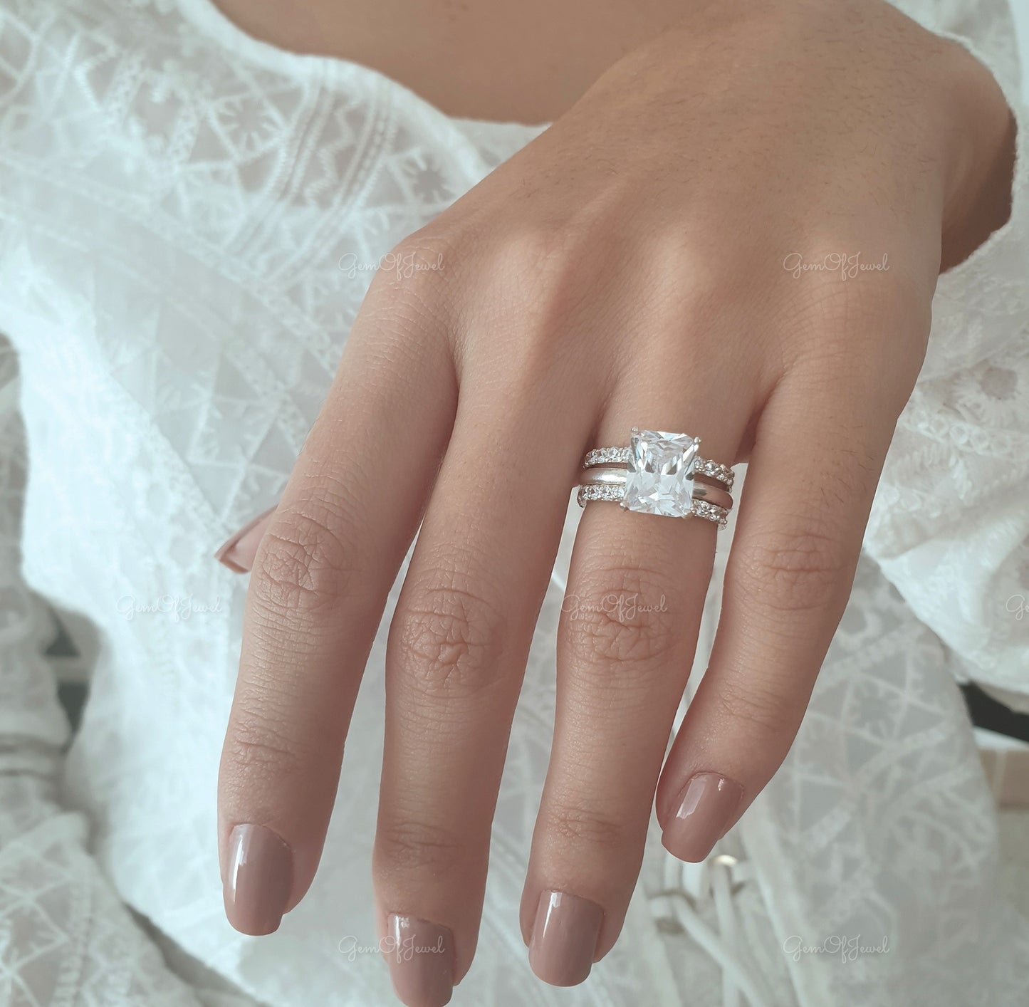 3PC Set Radiant Moissanite Diamond Wedding Ring Set, 3Pc Wedding Ring Set, Radiant Moissanite Diamond Ring With Matching Wedding Bridal Set