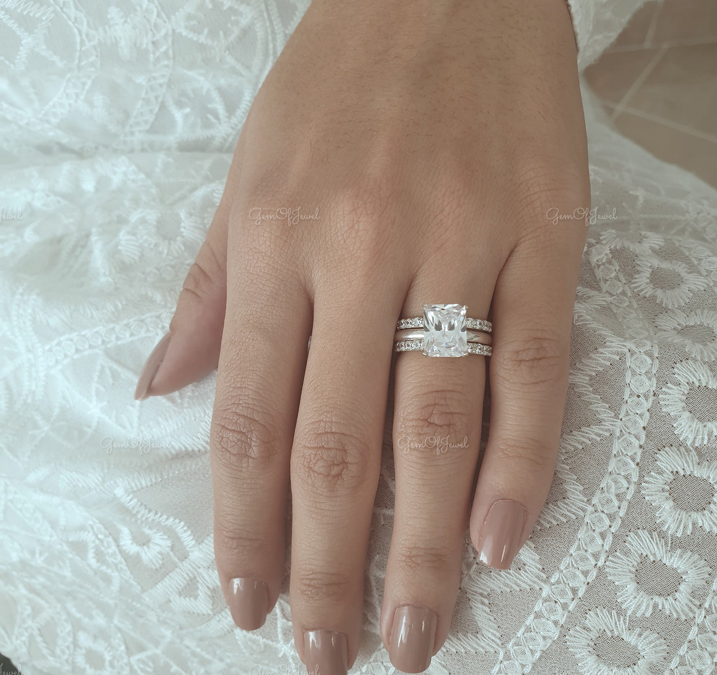 3PC Set Radiant Moissanite Diamond Wedding Ring Set, 3Pc Wedding Ring Set, Radiant Moissanite Diamond Ring With Matching Wedding Bridal Set