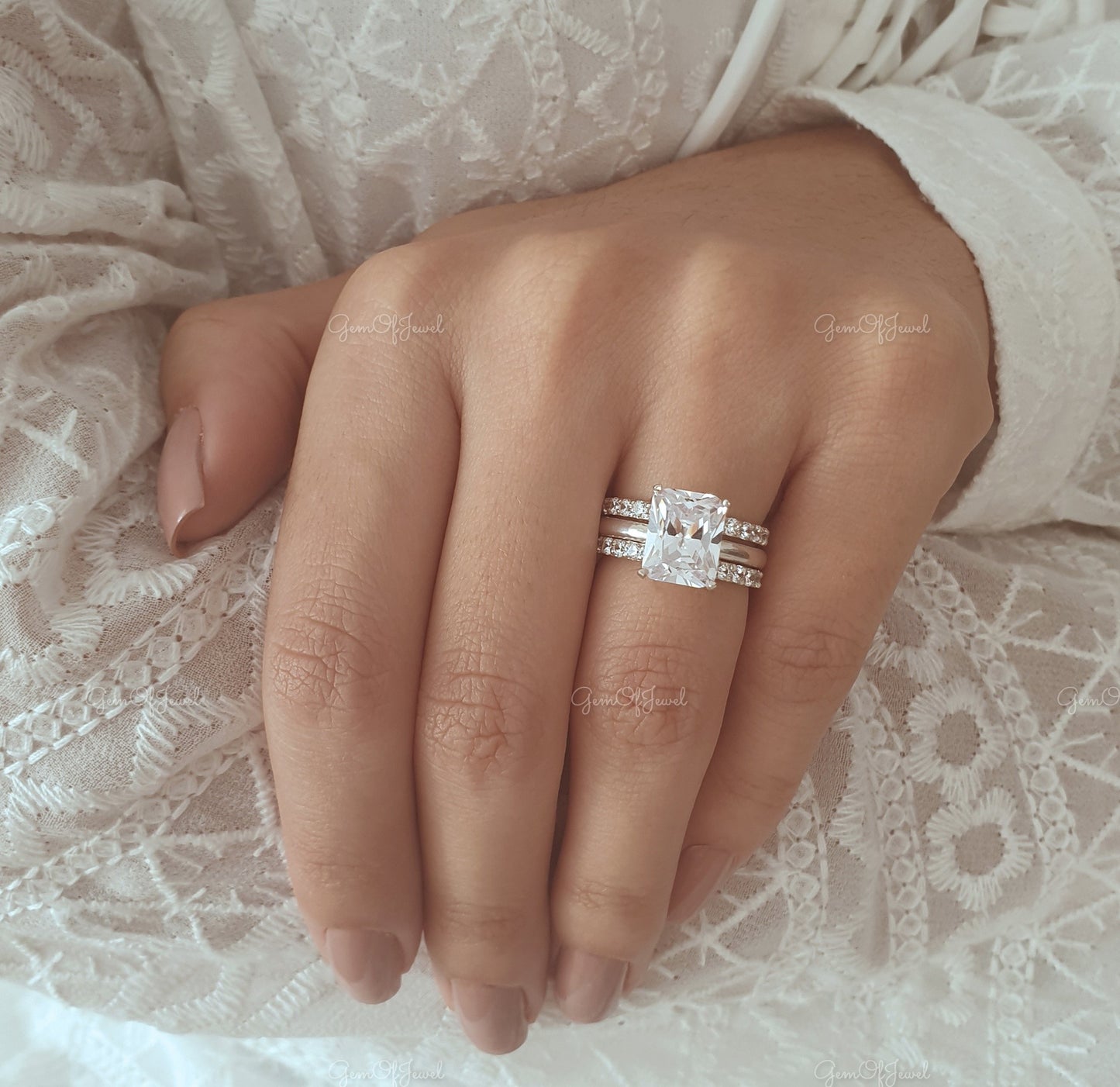 3PC Set Radiant Moissanite Diamond Wedding Ring Set, 3Pc Wedding Ring Set, Radiant Moissanite Diamond Ring With Matching Wedding Bridal Set