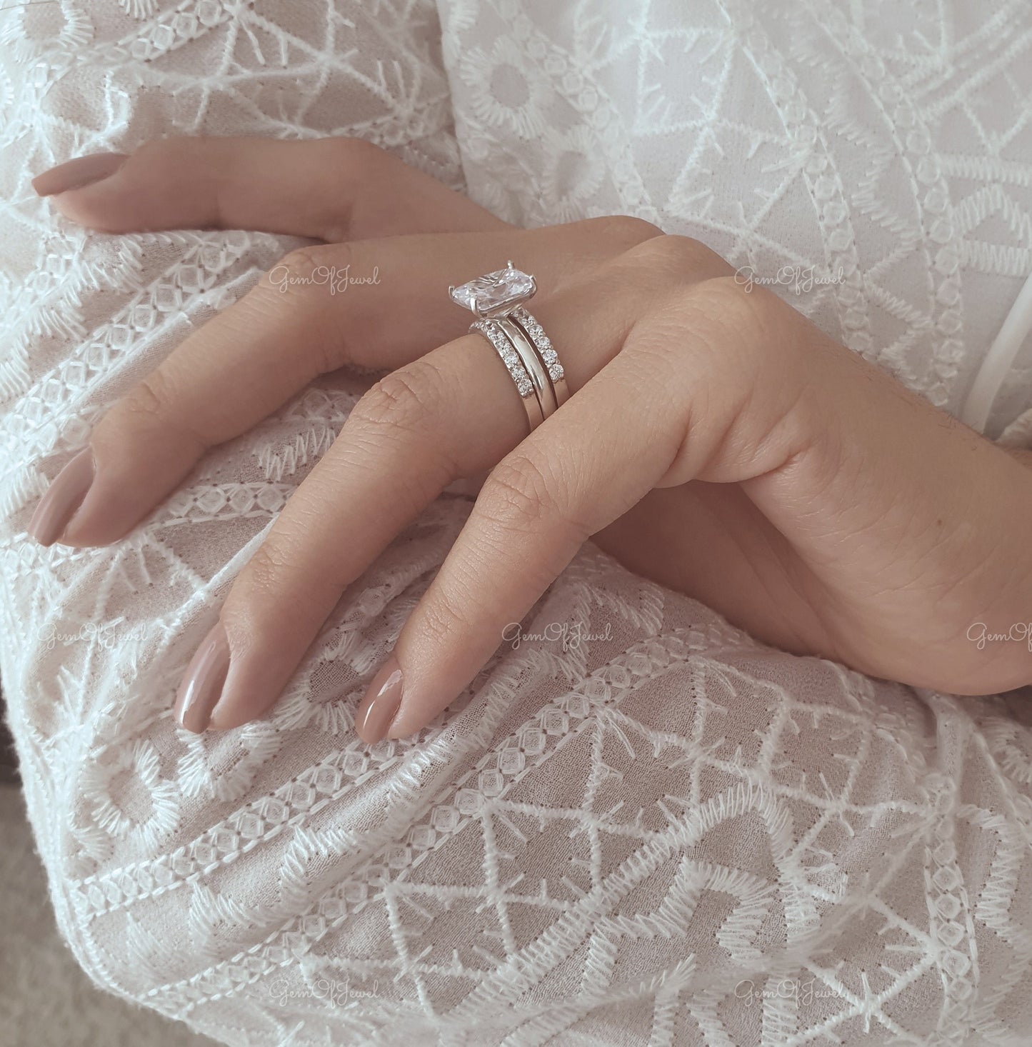 3PC Set Radiant Moissanite Diamond Wedding Ring Set, 3Pc Wedding Ring Set, Radiant Moissanite Diamond Ring With Matching Wedding Bridal Set
