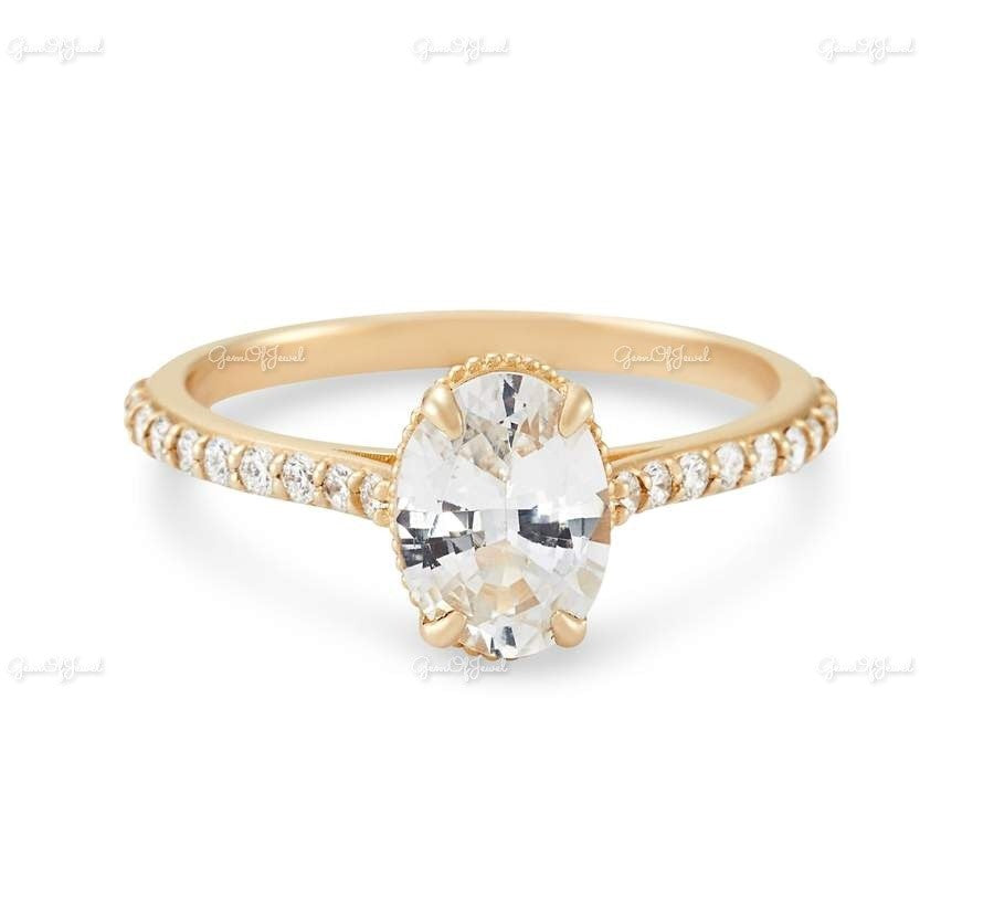 Oval Moissanite Diamond 1.2 ct With Three Stackable bands Of Round Moissanite diamond Band With 3/4th Eternity Engagement Ring And Band Set