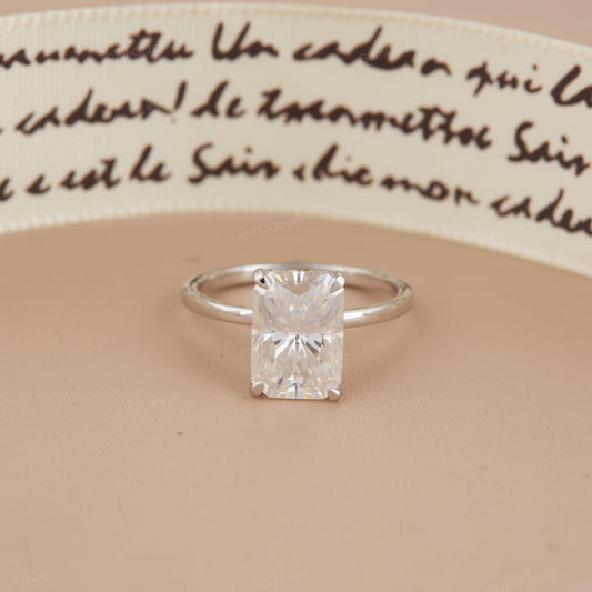 Hidden Halo Radiant Cut Solitaire Moissanite Diamond Engagement Ring, 14k Gold Moissanite Promise Ring, Radiant Moissanite Anniversary Ring,