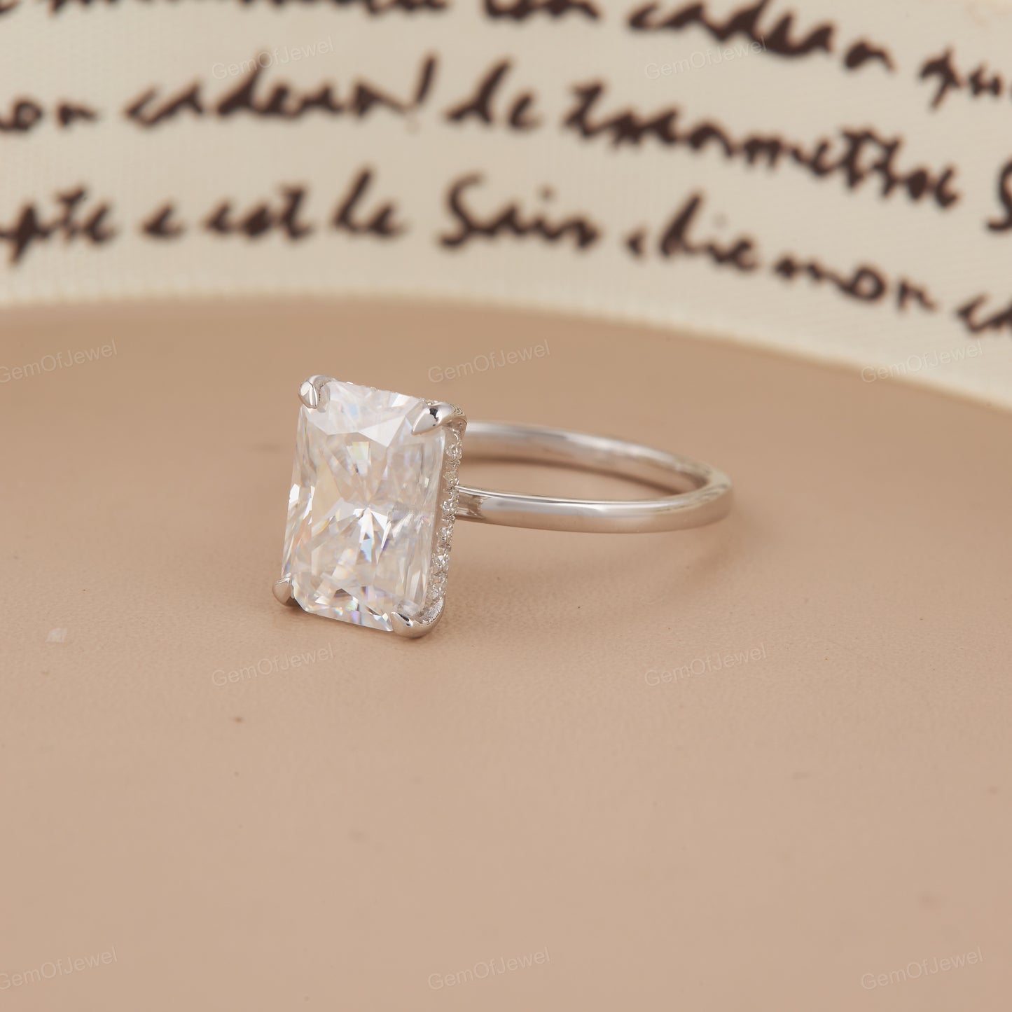 Hidden Halo Radiant Cut Solitaire Moissanite Diamond Engagement Ring, 14k Gold Moissanite Promise Ring, Radiant Moissanite Anniversary Ring,
