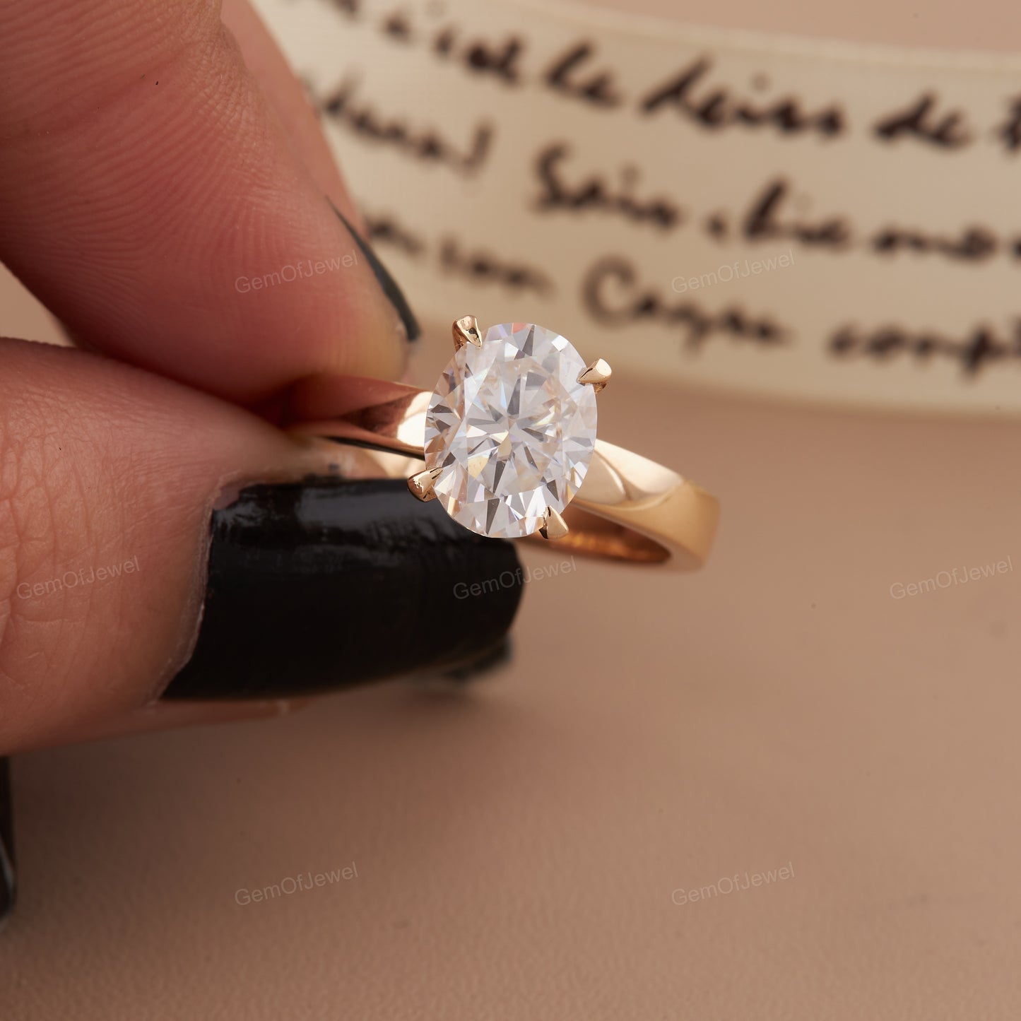 1.5 CT Oval Cut Colorless Moissanite Ring, Solitaire Wedding Ring, Engagement Ring, Solid Rose Gold Ring, Comfort Fit Band, Plain Wedding