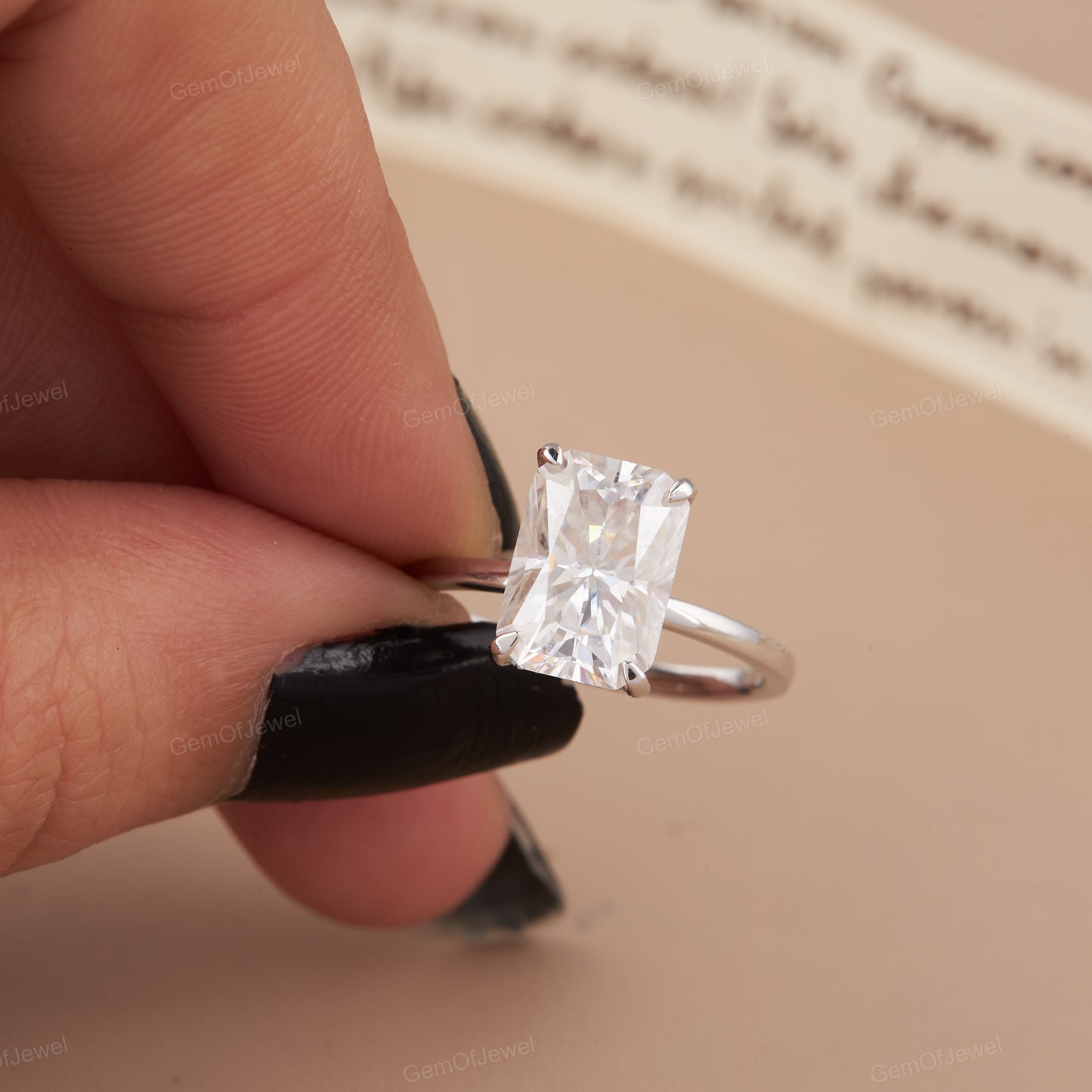 Hidden Halo Radiant Cut Solitaire Moissanite Diamond Engagement Ring, 14k Gold Moissanite Promise Ring, Radiant Moissanite Anniversary Ring,