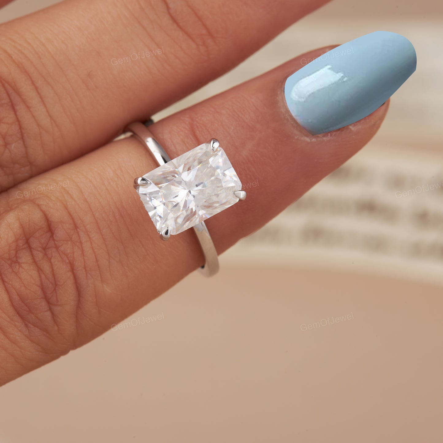 Hidden Halo Radiant Cut Solitaire Moissanite Diamond Engagement Ring, 14k Gold Moissanite Promise Ring, Radiant Moissanite Anniversary Ring,