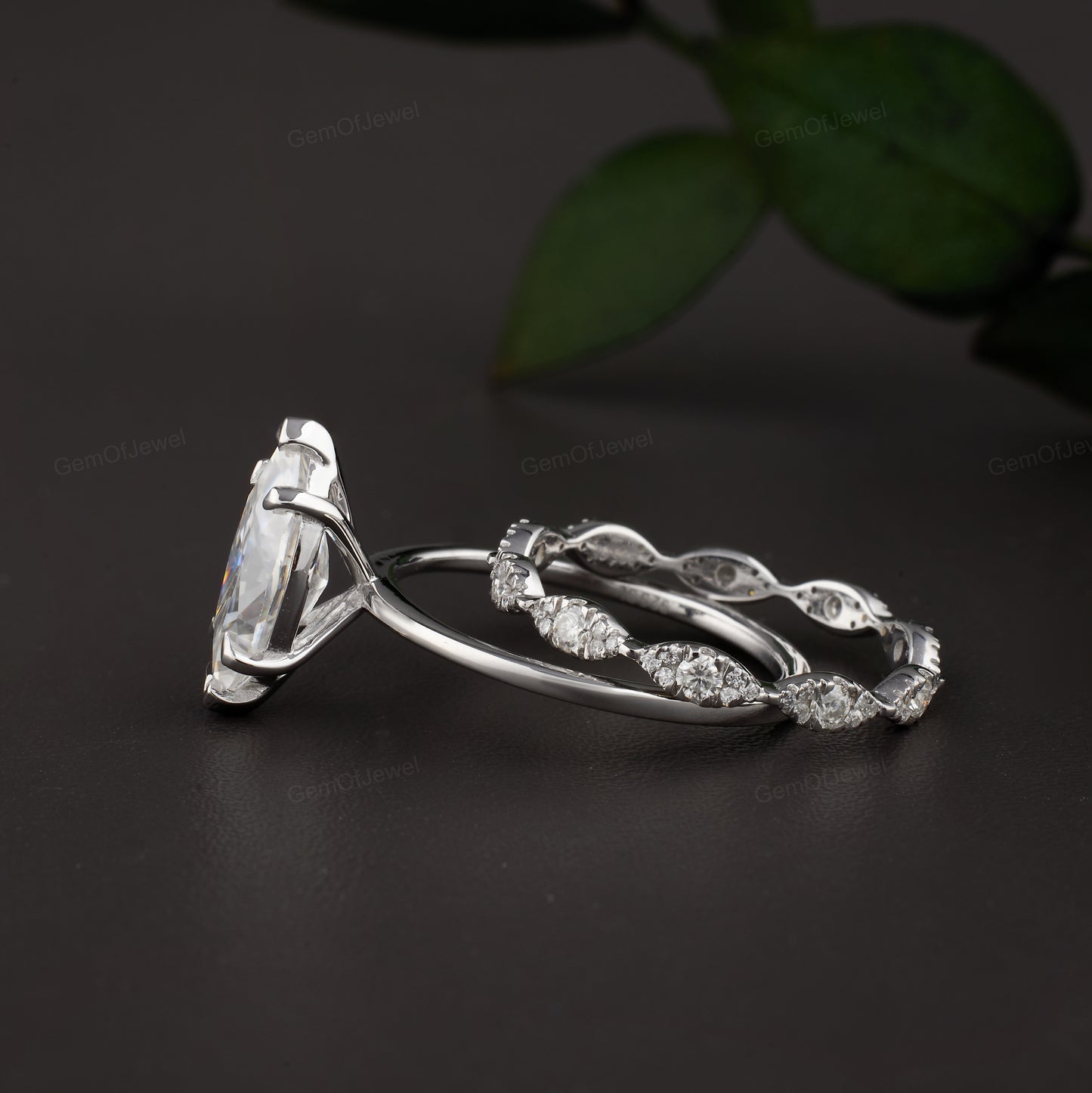 Vintage Style 1.15 CT Marquise Cut Moissanite Muse Engagement Ring with Stackable Milgrain Wedding Band, Bridal Set, Anniversary Ring Gift
