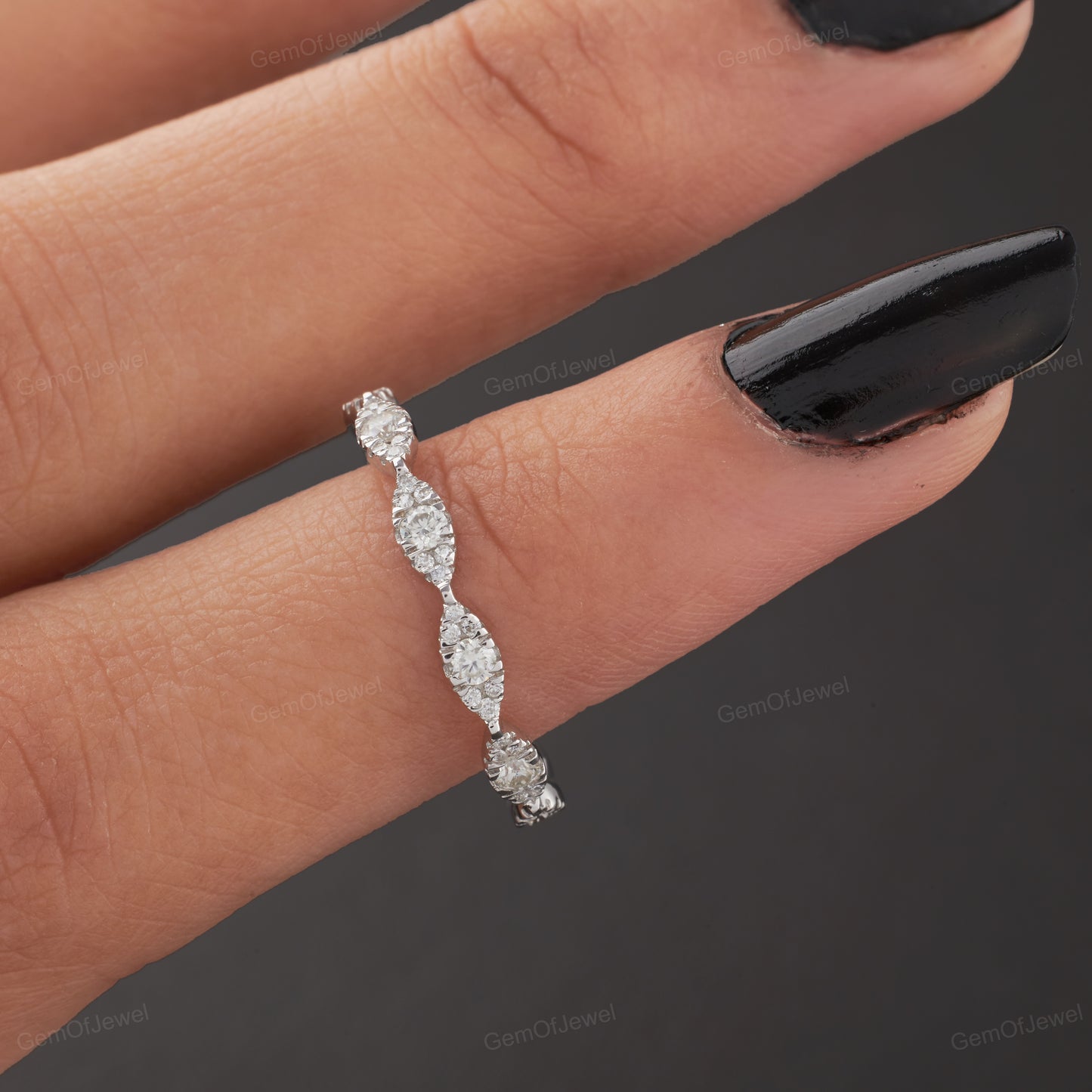 Vintage Style 1.15 CT Marquise Cut Moissanite Muse Engagement Ring with Stackable Milgrain Wedding Band, Bridal Set, Anniversary Ring Gift