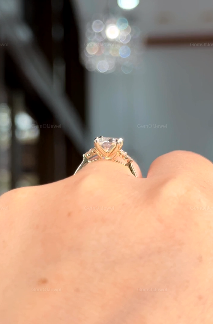 Cushion Engagement Ring, 2CT Cushion Colorless Moissanite Ring, Side Round Colorless Moissanite, Proposal Wedding Ring, Cushion Diamond Ring