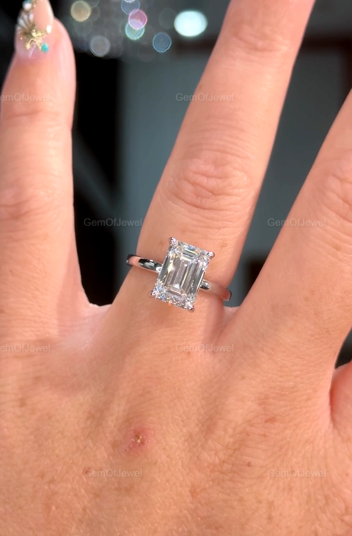Emerald Cut Moissanite Engagement Ring, 3.50 CT Solitaire Emerald Cut Engagement Ring, Emerald Diamond Solitaire Ring, Emerald Diamond Ring