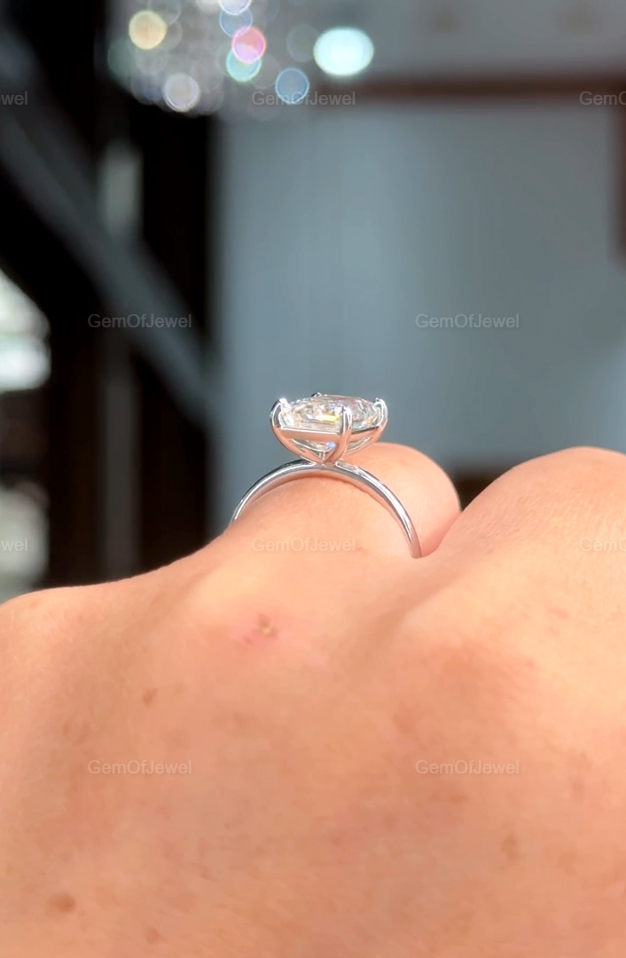 Emerald Cut Moissanite Engagement Ring, 3.50 CT Solitaire Emerald Cut Engagement Ring, Emerald Diamond Solitaire Ring, Emerald Diamond Ring
