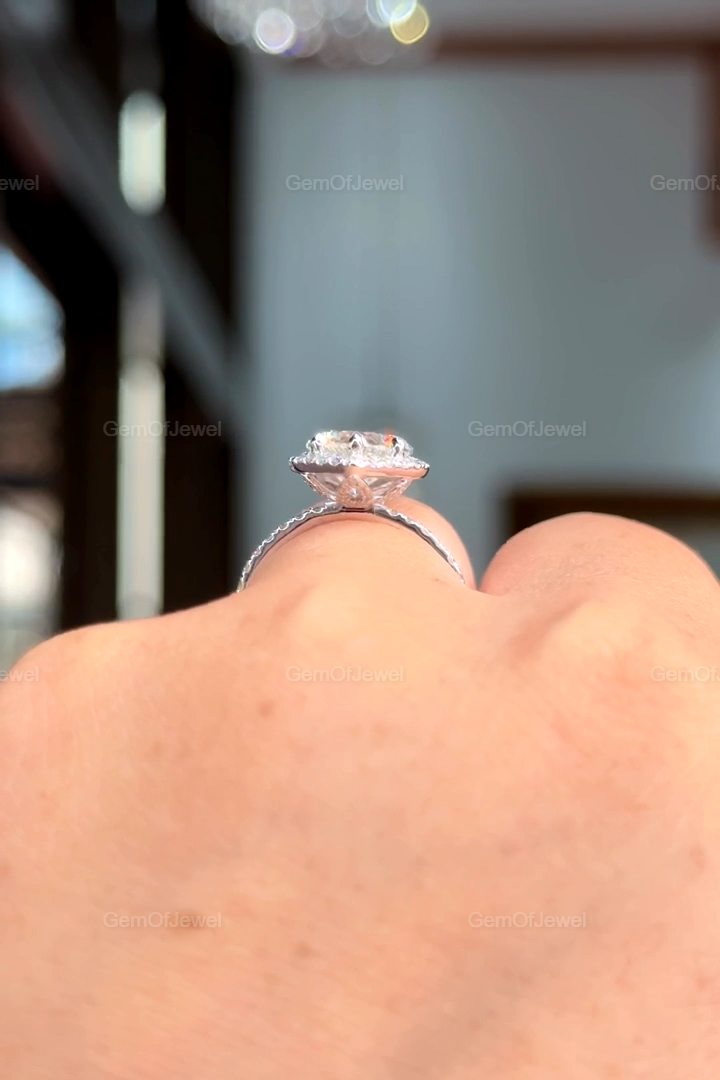 2CT Heart Diamond Moissanite Engagement Ring With Halo And Petal Prong Of Moissanite Diamonds Ring With Pave Eternity, Lotus Prong Ring