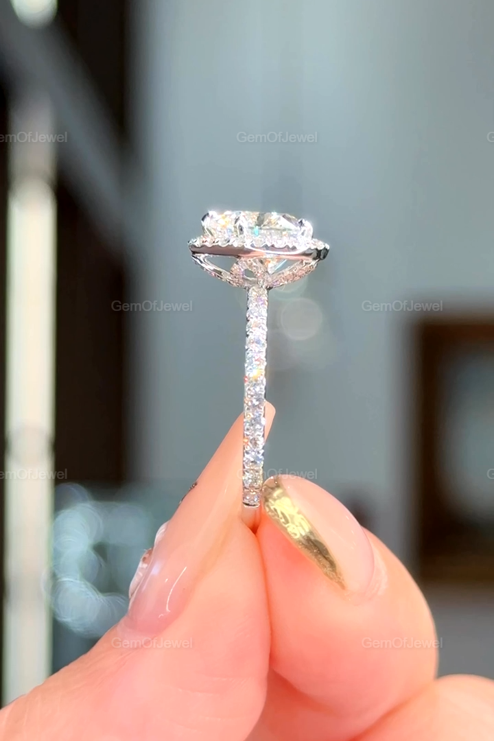 2CT Heart Diamond Moissanite Engagement Ring With Halo And Petal Prong Of Moissanite Diamonds Ring With Pave Eternity, Lotus Prong Ring
