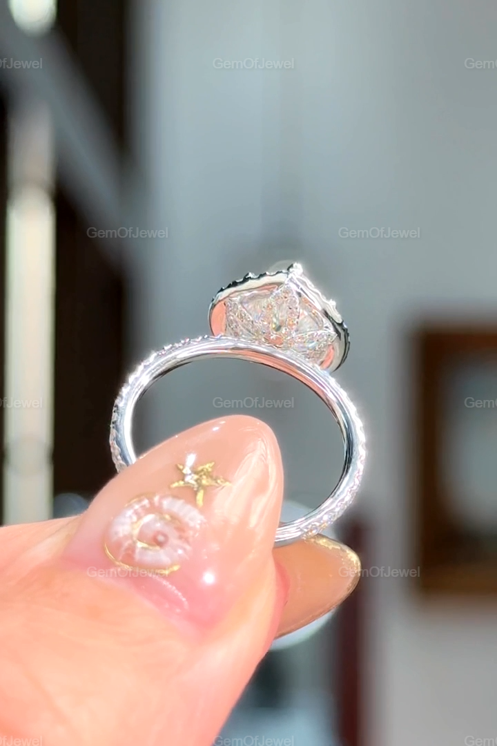 2CT Heart Diamond Moissanite Engagement Ring With Halo And Petal Prong Of Moissanite Diamonds Ring With Pave Eternity, Lotus Prong Ring