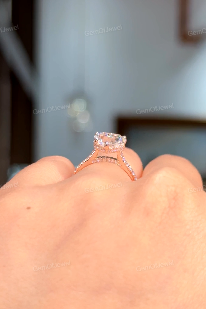 Heart Diamond 2CT Moissanite Engagement Ring With Hidden Halo With Round Moissanite Diamonds Pave, Heart Shape Moissanite Diamond Ring Gift