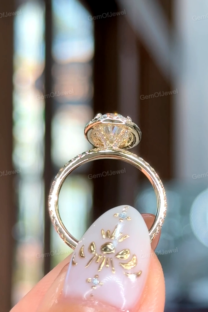 Oval Moissanite Diamond Engagement Ring with Halo & Diamonds On Prong Set, Oval Moissanite 2.5CT Diamond Halo Ring, Oval Cut Moissanite Ring