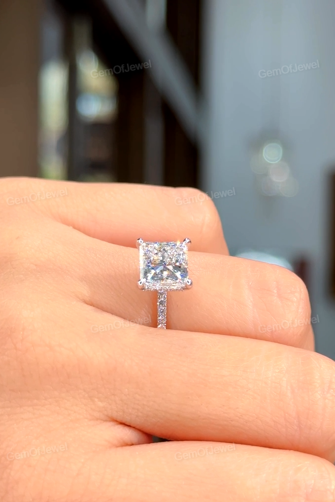 Princess Moissanite 3CT Diamond Ring With Hidden Halo And Pave Eternity Band Ring, Princess Diamond Ring, Princess Moissanite Diamond Ring