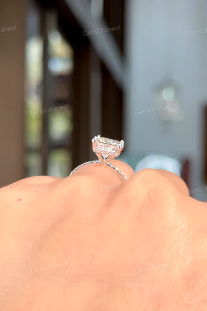 Princess Moissanite 3CT Diamond Ring With Hidden Halo And Pave Eternity Band Ring, Princess Diamond Ring, Princess Moissanite Diamond Ring