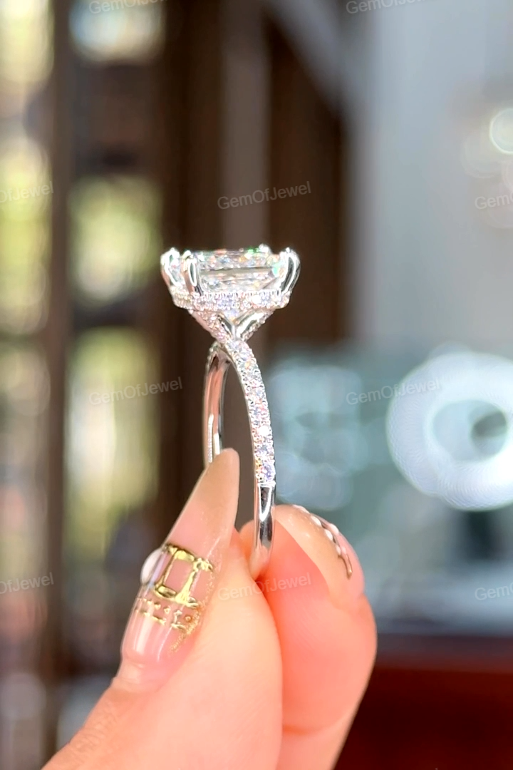 Princess Moissanite 3CT Diamond Ring With Hidden Halo And Pave Eternity Band Ring, Princess Diamond Ring, Princess Moissanite Diamond Ring