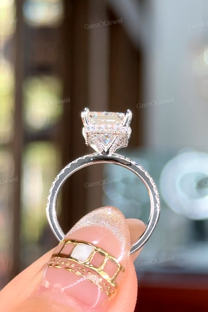 Princess Moissanite 3CT Diamond Ring With Hidden Halo And Pave Eternity Band Ring, Princess Diamond Ring, Princess Moissanite Diamond Ring