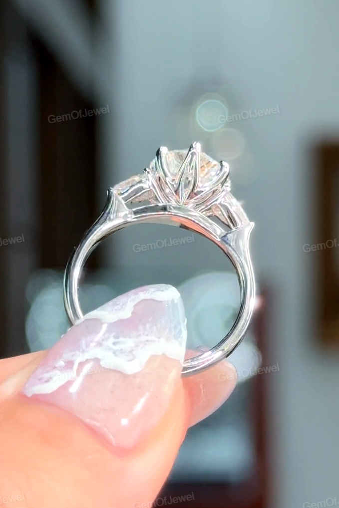 Heart Cut Moissanite Diamond With Pear Moissanite Three Stone Diamonds Ring, Lotus Prong And Tulip Prong Moissanite Diamond Ring, 2ct Ring