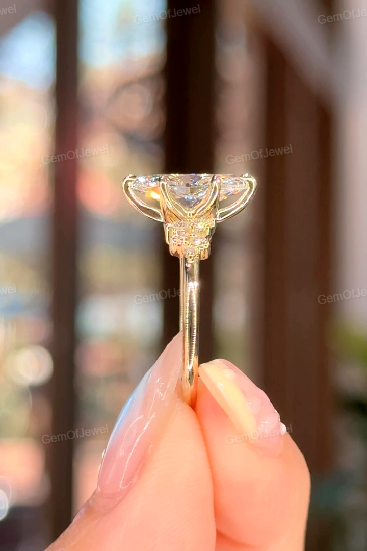 2CT Marquise Ring With Side Round Moissanite Diamond, 2CT Lotus Prong Diamond Ring For Her, Petal Prong Ring, Elegant 2CT Marquise Ring Gift