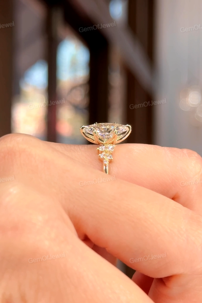 2CT Marquise Ring With Side Round Moissanite Diamond, 2CT Lotus Prong Diamond Ring For Her, Petal Prong Ring, Elegant 2CT Marquise Ring Gift