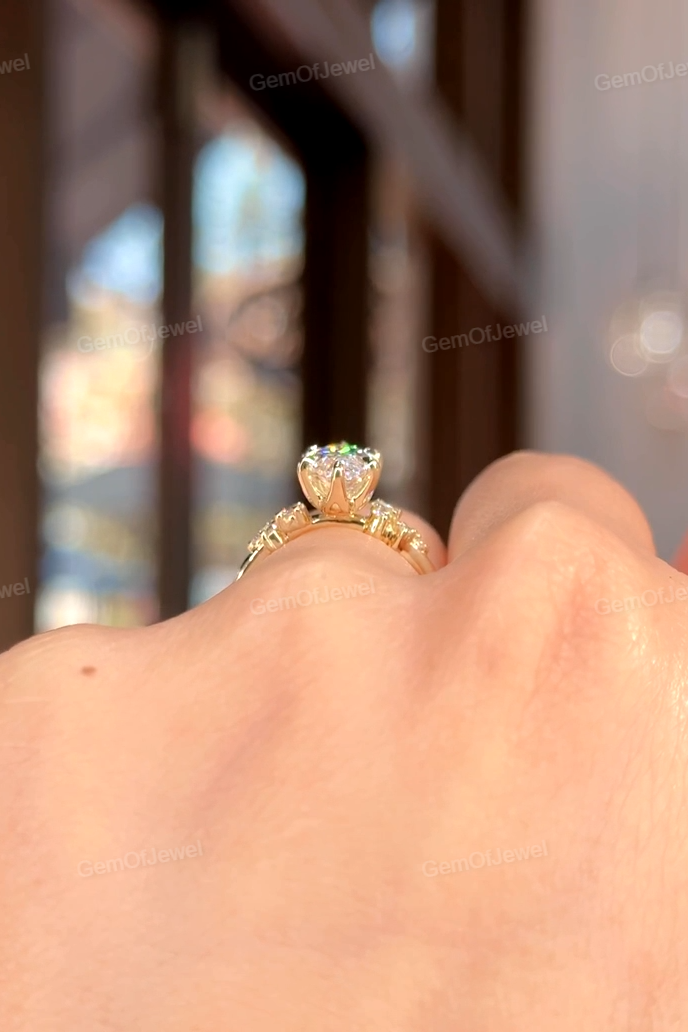 2CT Marquise Ring With Side Round Moissanite Diamond, 2CT Lotus Prong Diamond Ring For Her, Petal Prong Ring, Elegant 2CT Marquise Ring Gift