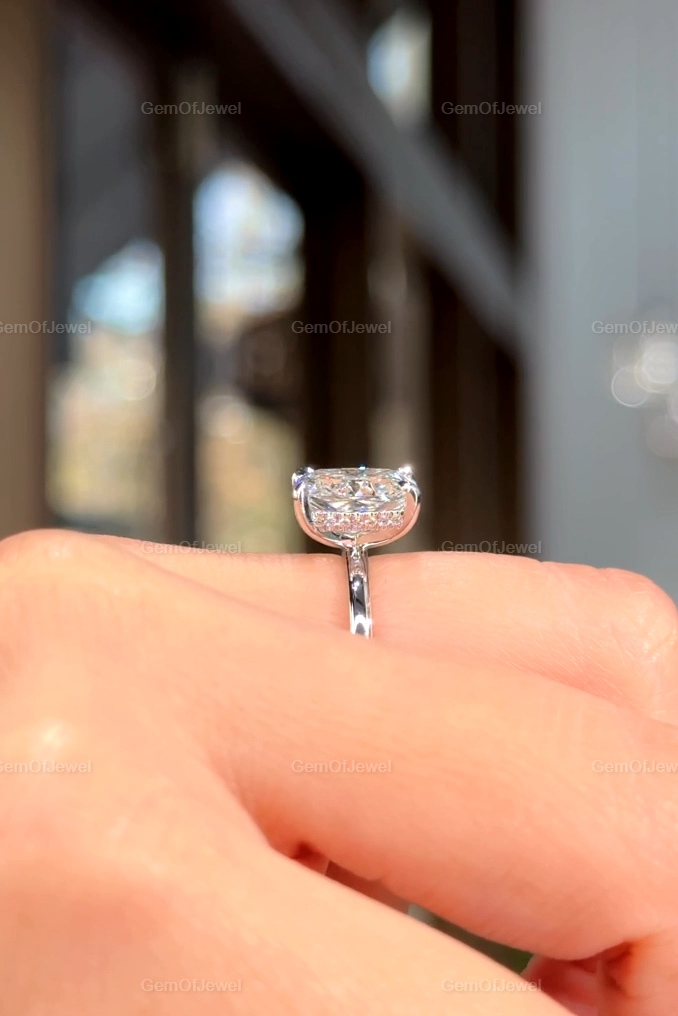 3Ct Cushion Hidden Halo Elongated Cushion Moissanite Diamond Engagement Ring, 3CT Cushion Moissanite Diamond Ring, 3CT Cushion Diamond Ring