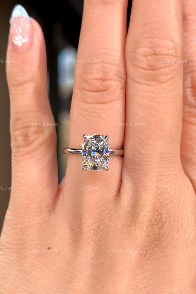 3Ct Cushion Hidden Halo Elongated Cushion Moissanite Diamond Engagement Ring, 3CT Cushion Moissanite Diamond Ring, 3CT Cushion Diamond Ring