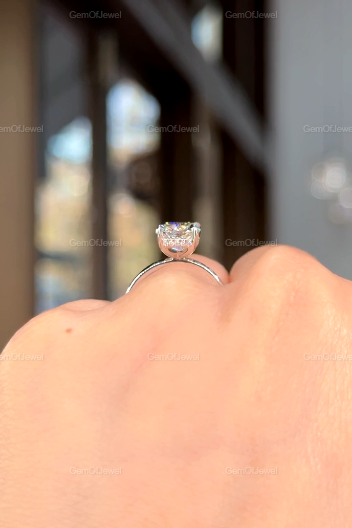 3Ct Cushion Hidden Halo Elongated Cushion Moissanite Diamond Engagement Ring, 3CT Cushion Moissanite Diamond Ring, 3CT Cushion Diamond Ring