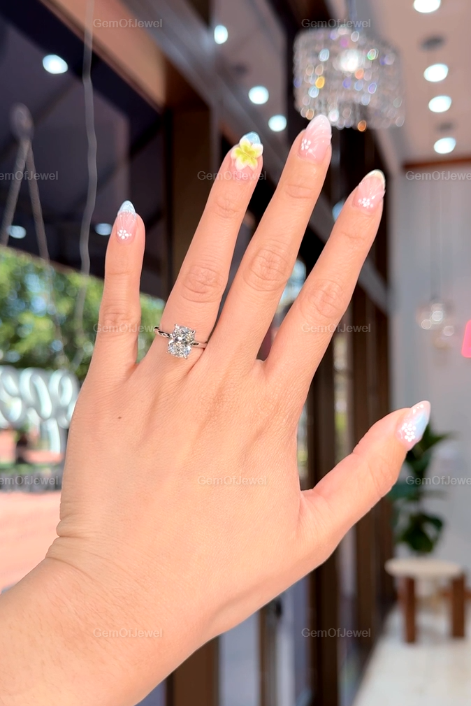 3Ct Cushion Hidden Halo Elongated Cushion Moissanite Diamond Engagement Ring, 3CT Cushion Moissanite Diamond Ring, 3CT Cushion Diamond Ring