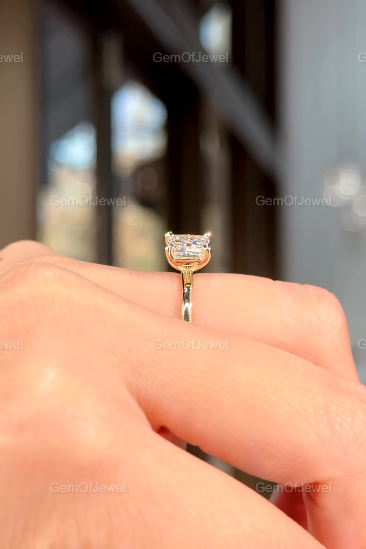 Princess Cut Moissanite Engagement Ring, Solitaire Square Wedding Ring Yellow Gold Unique Bridal Jewelry, 1CT Princess Cut Diamond Ring