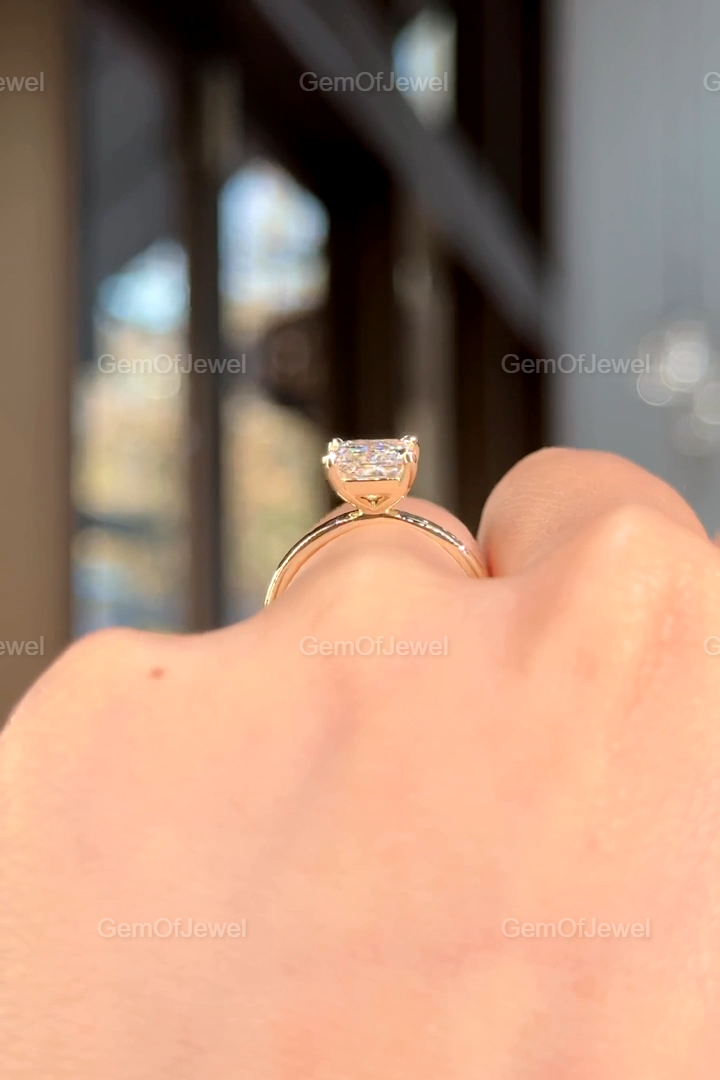 Princess Cut Moissanite Engagement Ring, Solitaire Square Wedding Ring Yellow Gold Unique Bridal Jewelry, 1CT Princess Cut Diamond Ring