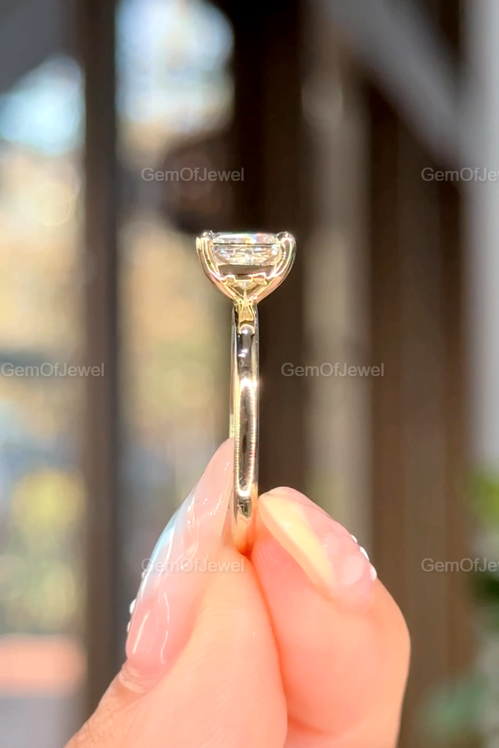Princess Cut Moissanite Engagement Ring, Solitaire Square Wedding Ring Yellow Gold Unique Bridal Jewelry, 1CT Princess Cut Diamond Ring