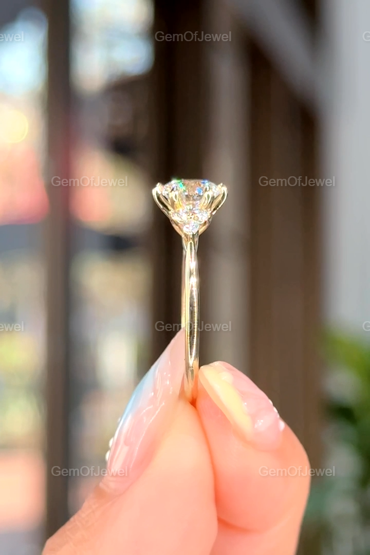 1.2CT Round Moissanite Ring With Side Round Diamonds, Cluster Setting Engagement Ring, Round Moissanite Diamond Gold Ring Gift For Her