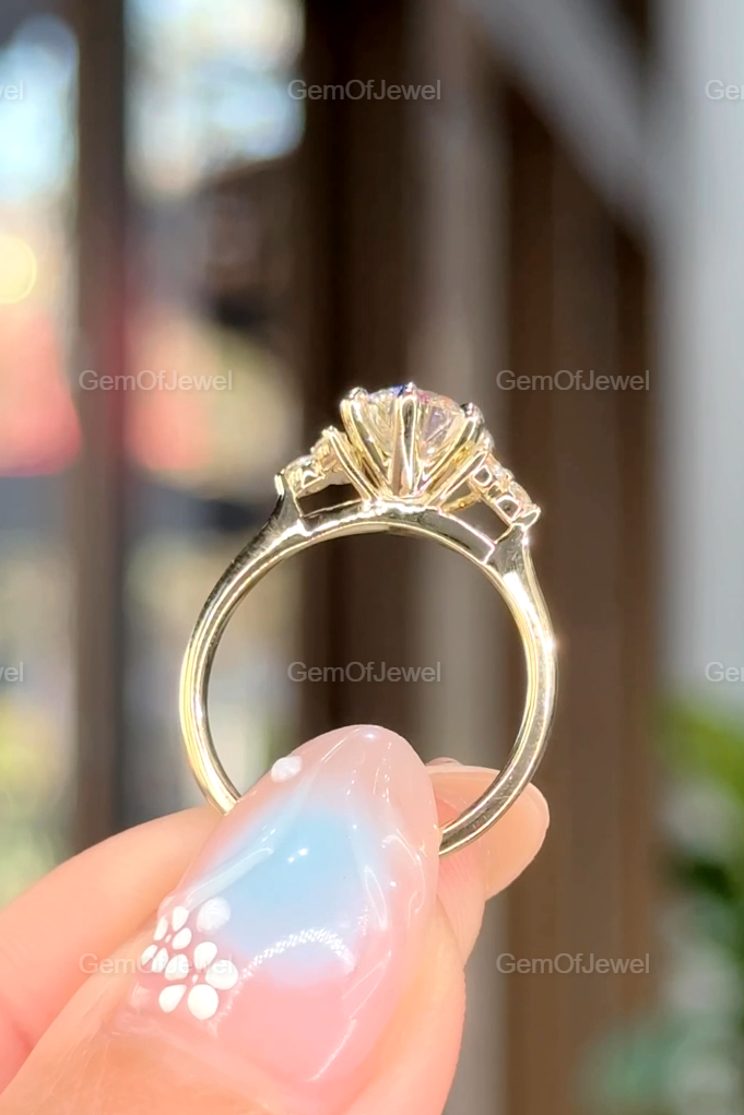 1.2CT Round Moissanite Ring With Side Round Diamonds, Cluster Setting Engagement Ring, Round Moissanite Diamond Gold Ring Gift For Her