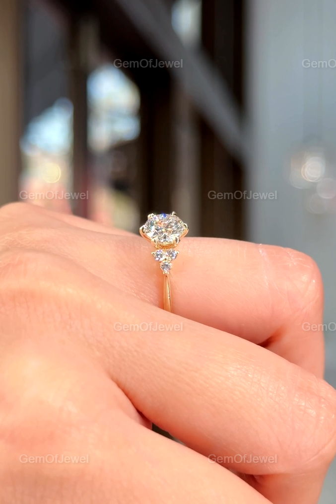 1.2CT Round Moissanite Ring With Side Round Diamonds, Cluster Setting Engagement Ring, Round Moissanite Diamond Gold Ring Gift For Her