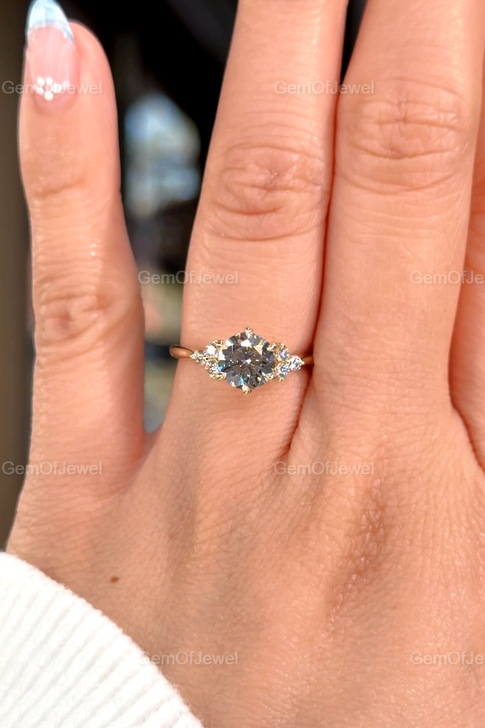 1.2CT Round Moissanite Ring With Side Round Diamonds, Cluster Setting Engagement Ring, Round Moissanite Diamond Gold Ring Gift For Her