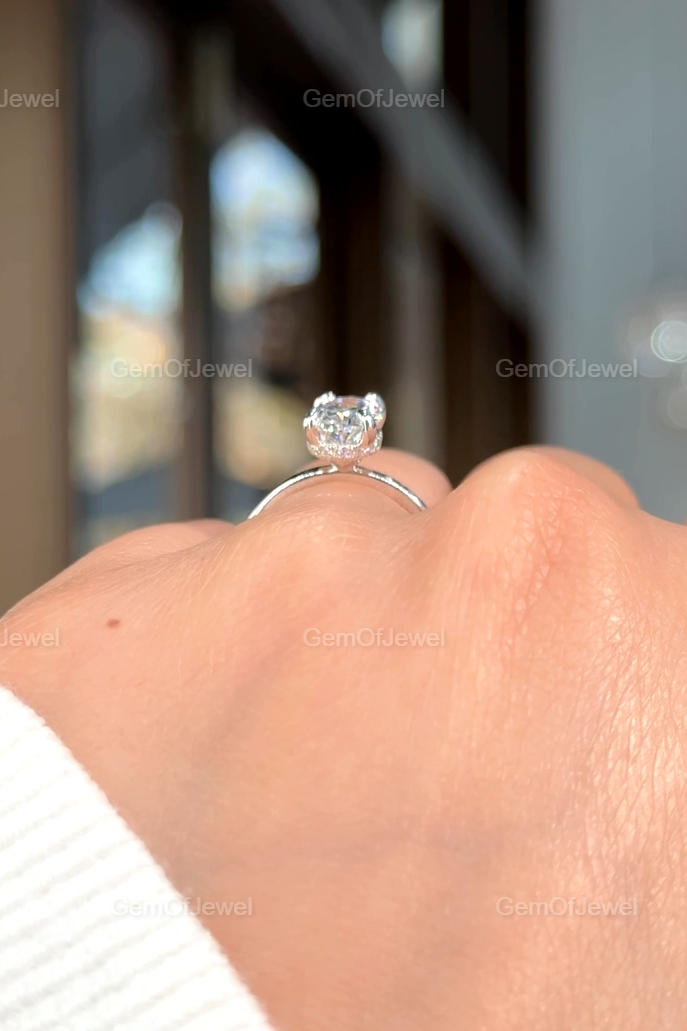 1CT Oval Diamond Moissanite Ring With Halo And Solitaire Engagement Ring, Oval Diamond Ring, Oval Moissanite Engagement Ring, 1ct Oval Ring