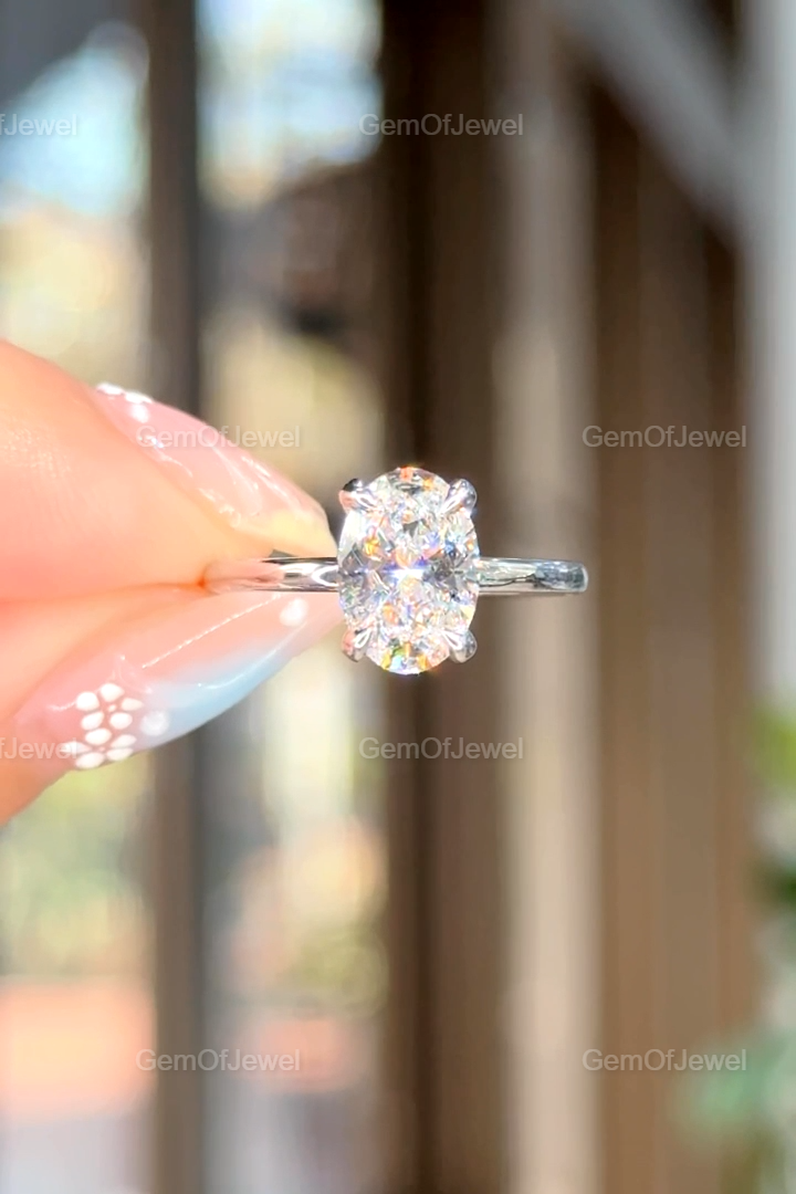 1CT Oval Diamond Moissanite Ring With Halo And Solitaire Engagement Ring, Oval Diamond Ring, Oval Moissanite Engagement Ring, 1ct Oval Ring
