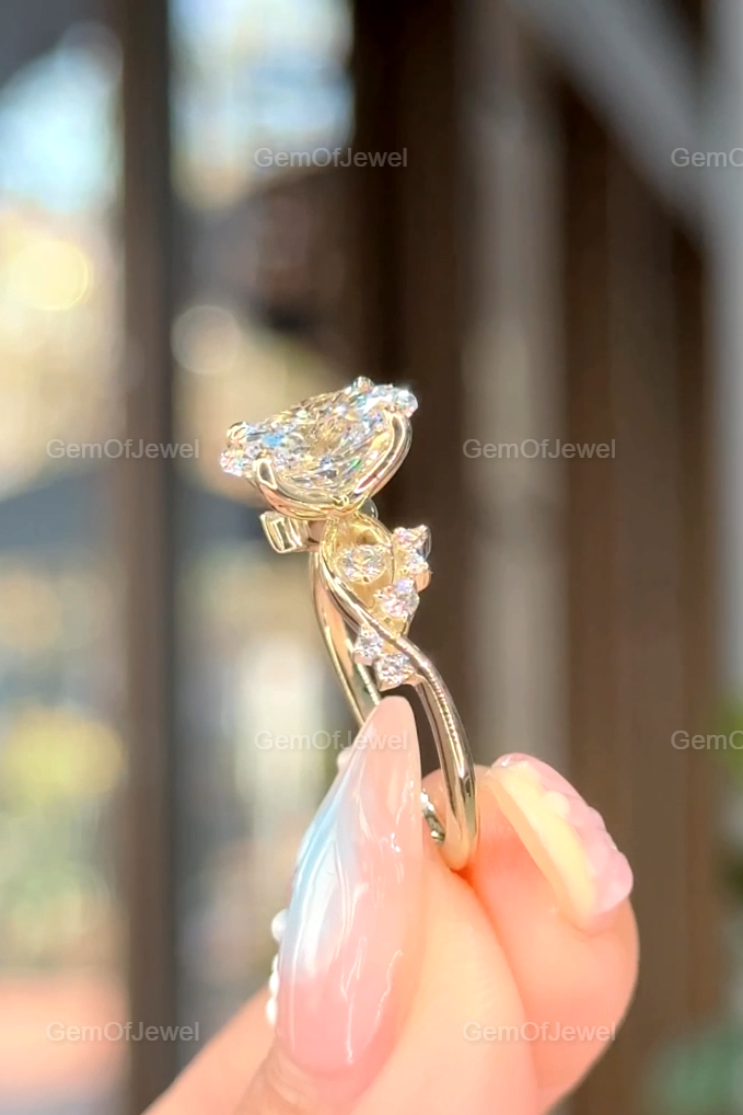 2CT Oval Cut Moissanite Solitaire Petal Prong Ring in 14k Gold, Twisted & Split Shank Tulip Prong Design, Lotus Petal Engagement Ring