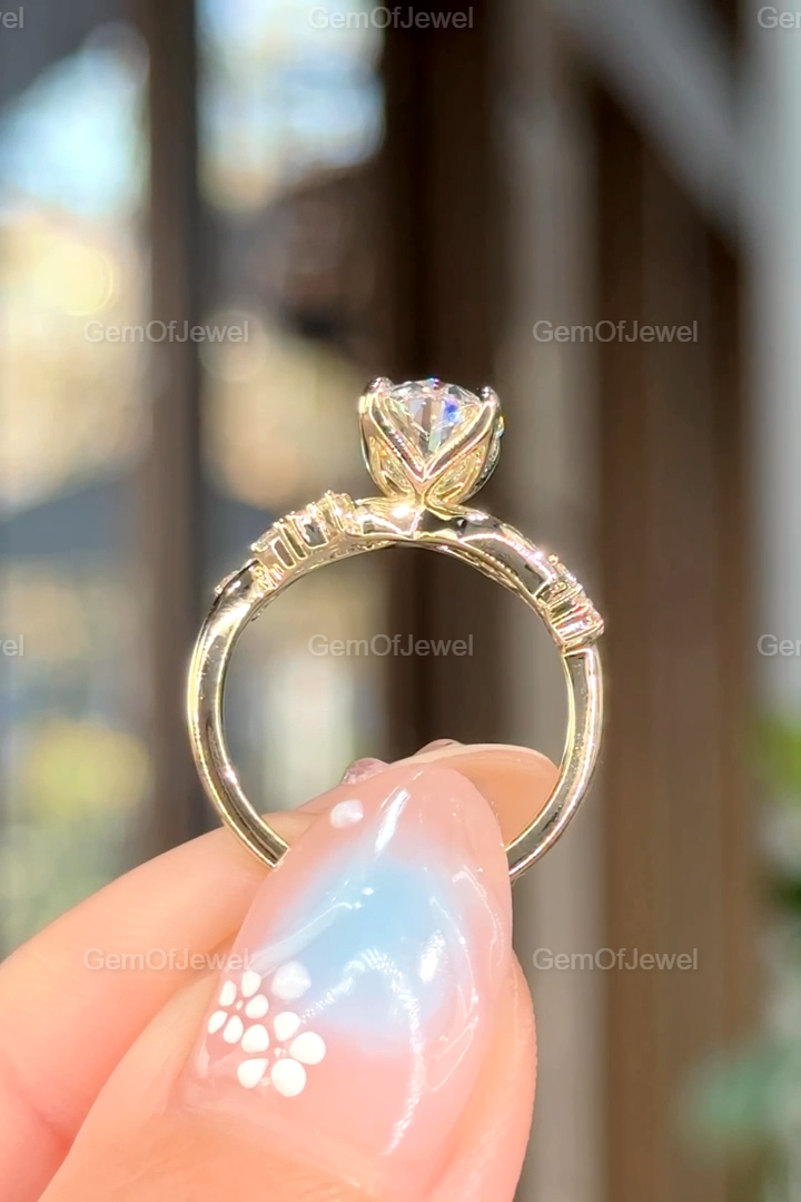 2CT Oval Cut Moissanite Solitaire Petal Prong Ring in 14k Gold, Twisted & Split Shank Tulip Prong Design, Lotus Petal Engagement Ring
