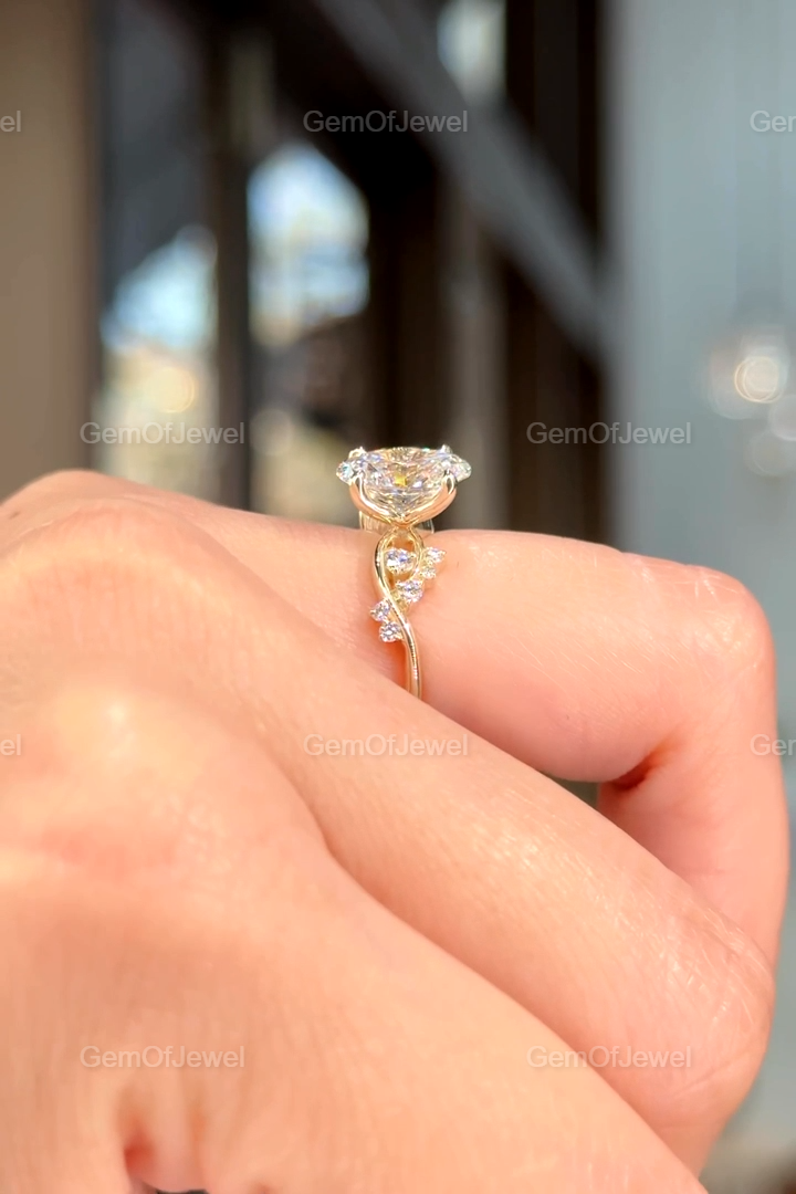 2CT Oval Cut Moissanite Solitaire Petal Prong Ring in 14k Gold, Twisted & Split Shank Tulip Prong Design, Lotus Petal Engagement Ring
