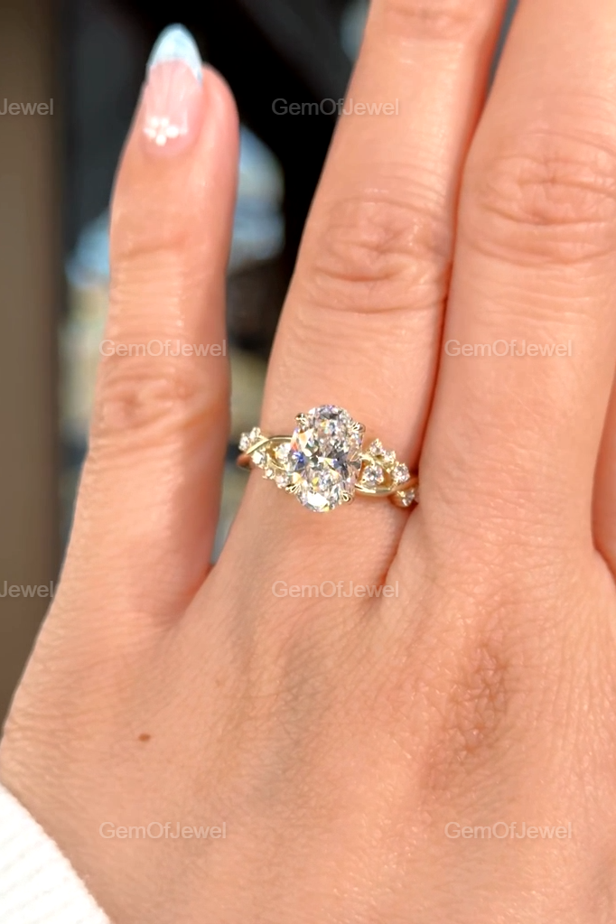 2CT Oval Cut Moissanite Solitaire Petal Prong Ring in 14k Gold, Twisted & Split Shank Tulip Prong Design, Lotus Petal Engagement Ring