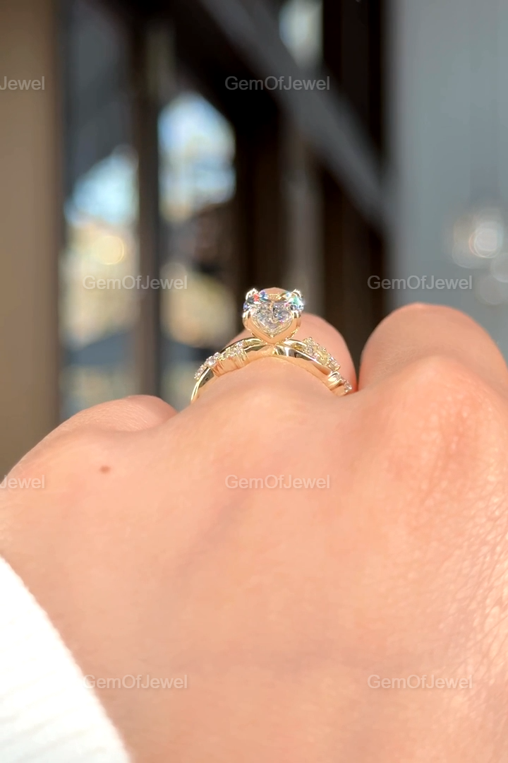 2CT Oval Cut Moissanite Solitaire Petal Prong Ring in 14k Gold, Twisted & Split Shank Tulip Prong Design, Lotus Petal Engagement Ring